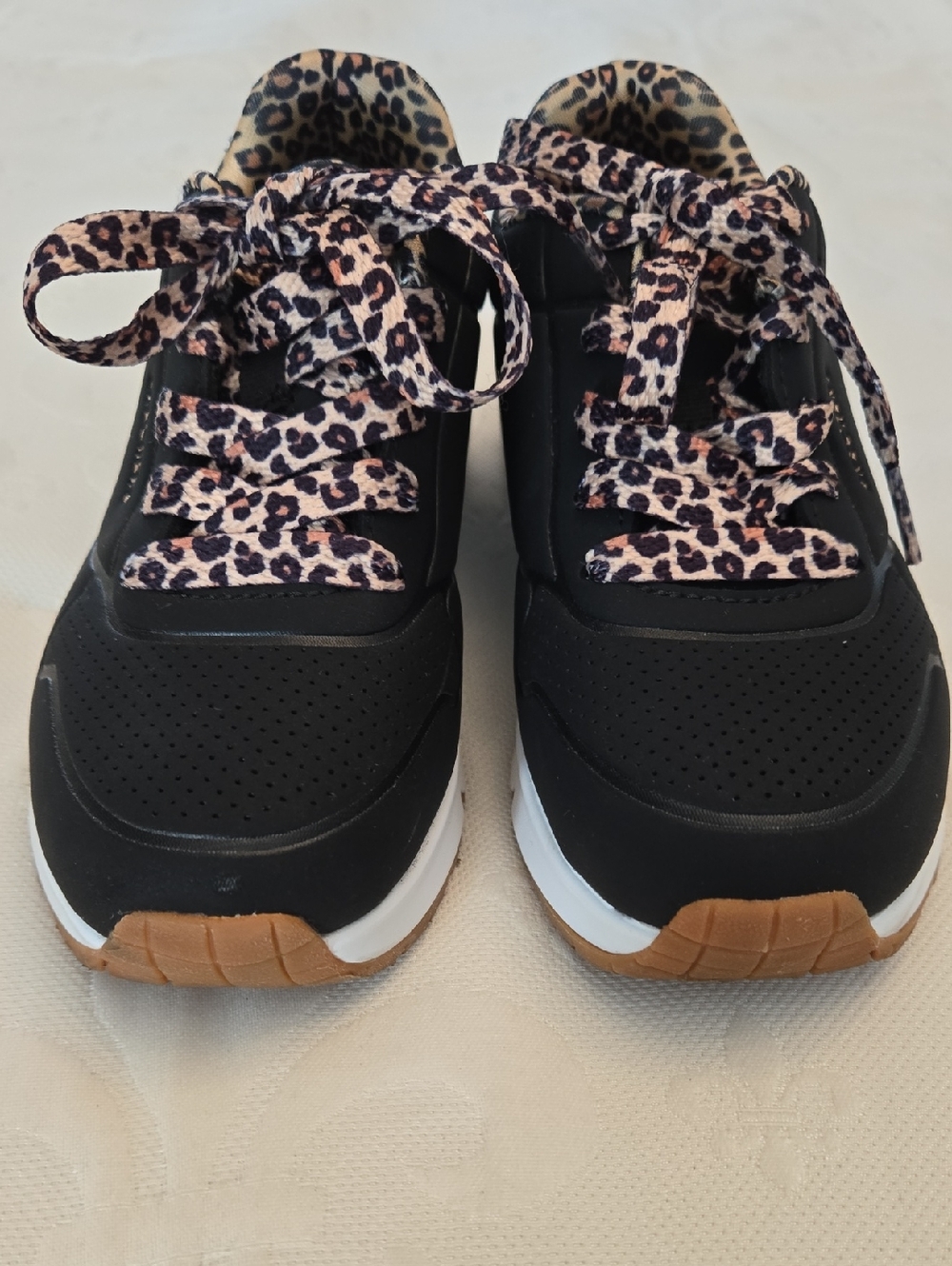 Skechers Kids Black Sneakers with Leopard Print Laces